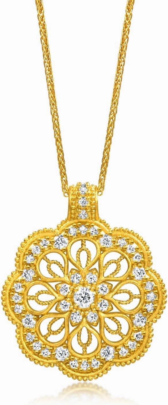 CHOW SANG SANG 999.9 24K Solid Gold Cultural Blessings Diamond Mandala Necklace for Women Size 47cm 95655N