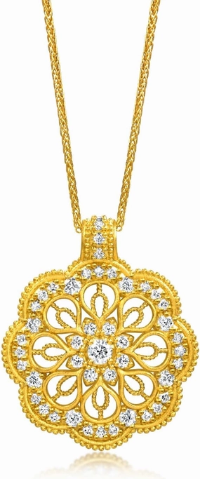 CHOW SANG SANG 999.9 24K Solid Gold Cultural Blessings Diamond Mandala Necklace for Women Size 47cm 95655N