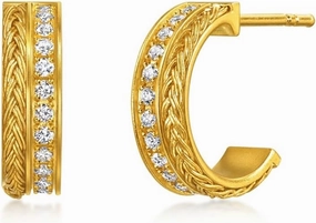 CHOW SANG SANG 999.9 24K Solid Gold Cultural Blessings Fortune Knot Stud Earrings with Diamonds for Women 95705E