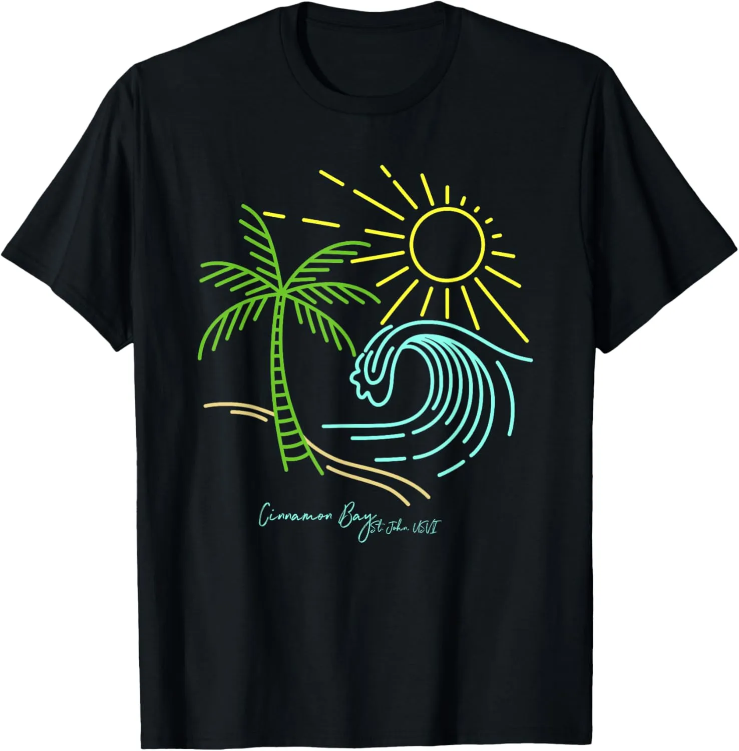 Cinnamon Bay St. John USVI Bright Simple Minimal Line Art T-Shirt
