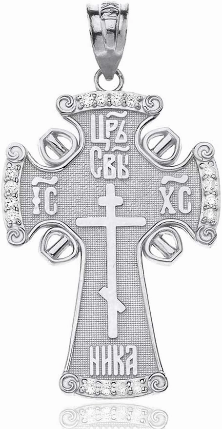 Claddagh Gold - Solid 925 Sterling Silver CZ Eastern Orthodox IC XC NIKA Cross Pendant