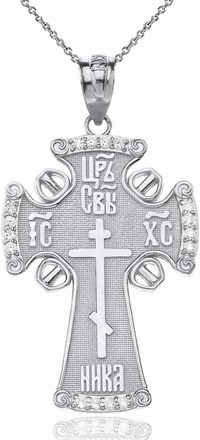 Claddagh Gold Solid 925 Sterling Silver Eastern Orthodox IC XC NIKA Cross CZ Pendant Necklace