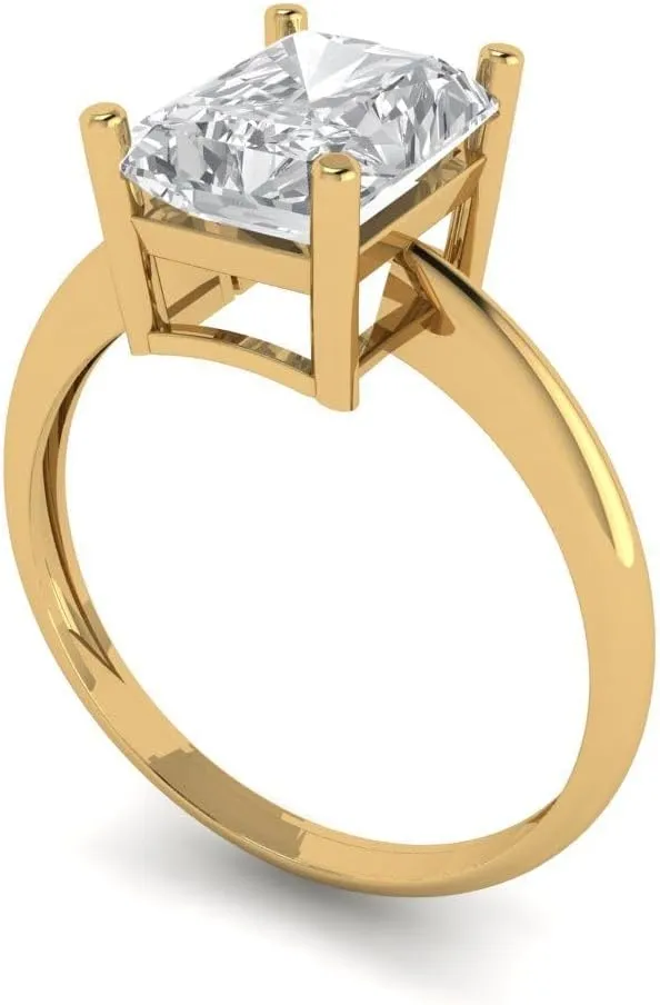 Clara Pucci 2.5Ct Radiant Cut Solitaire Moissanite Engagement Ring - Solid 14K Yellow Gold