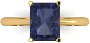 Clara Pucci 2.5ct Radiant Cut Solitaire VVS1 Blue Sapphire Wedding Bridal Designer Anniversary Engagement Ring 14k Yellow Gold