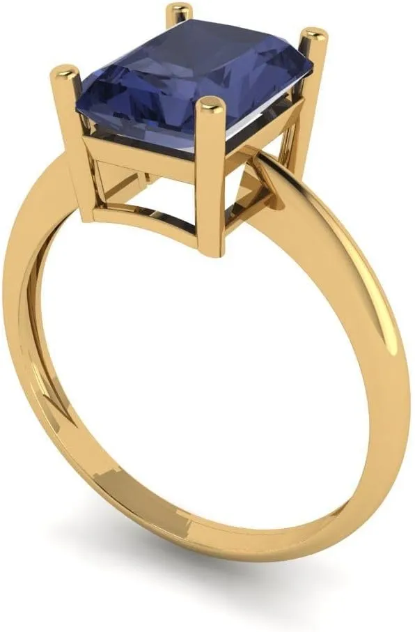 Clara Pucci 2.5ct Radiant Cut Solitaire VVS1 Blue Sapphire Wedding Bridal Designer Anniversary Engagement Ring 14k Yellow Gold