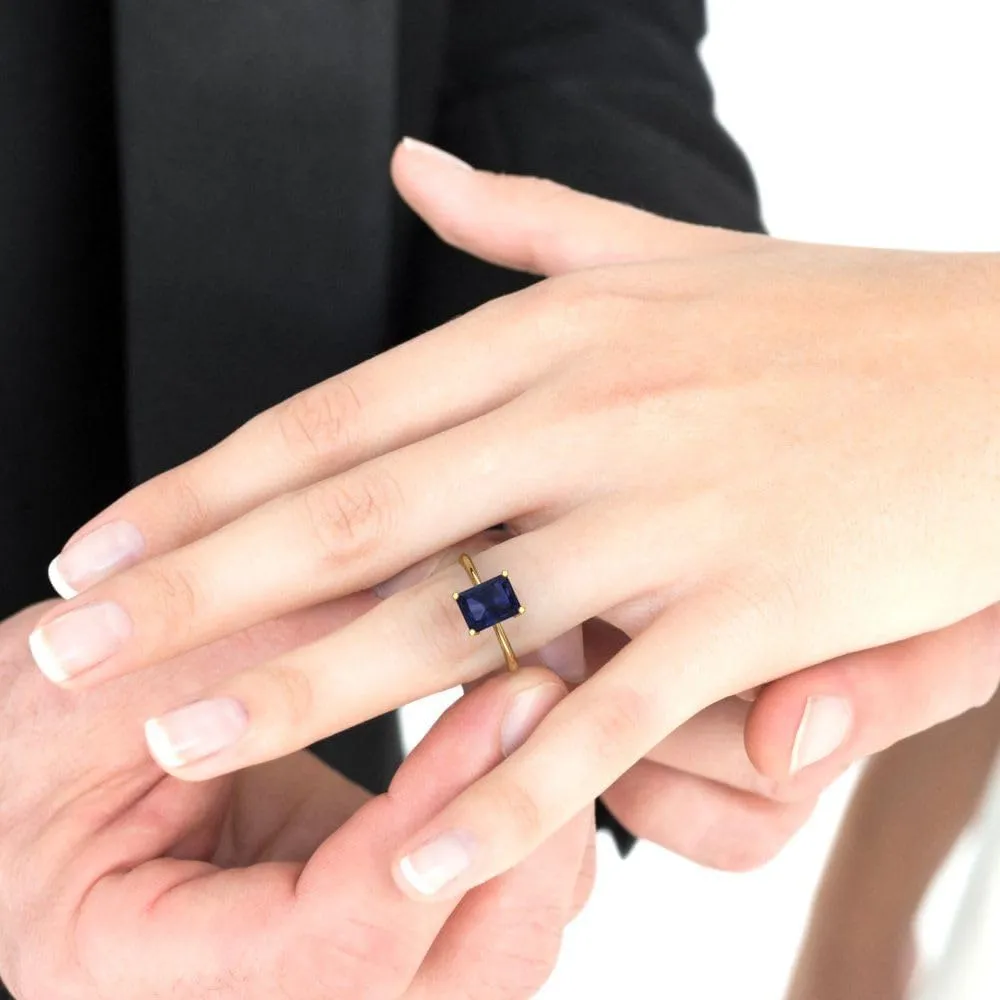 Clara Pucci 2.5ct Radiant Cut Solitaire VVS1 Blue Sapphire Wedding Bridal Designer Anniversary Engagement Ring 14k Yellow Gold