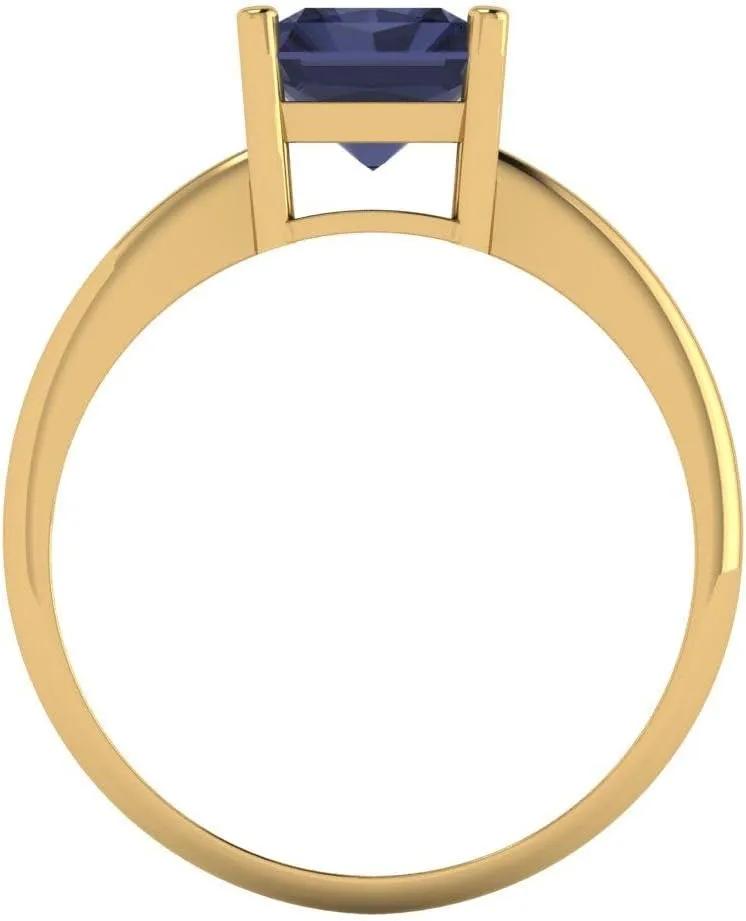 Clara Pucci 2.5ct Radiant Cut Solitaire VVS1 Blue Sapphire Wedding Bridal Designer Anniversary Engagement Ring 14k Yellow Gold