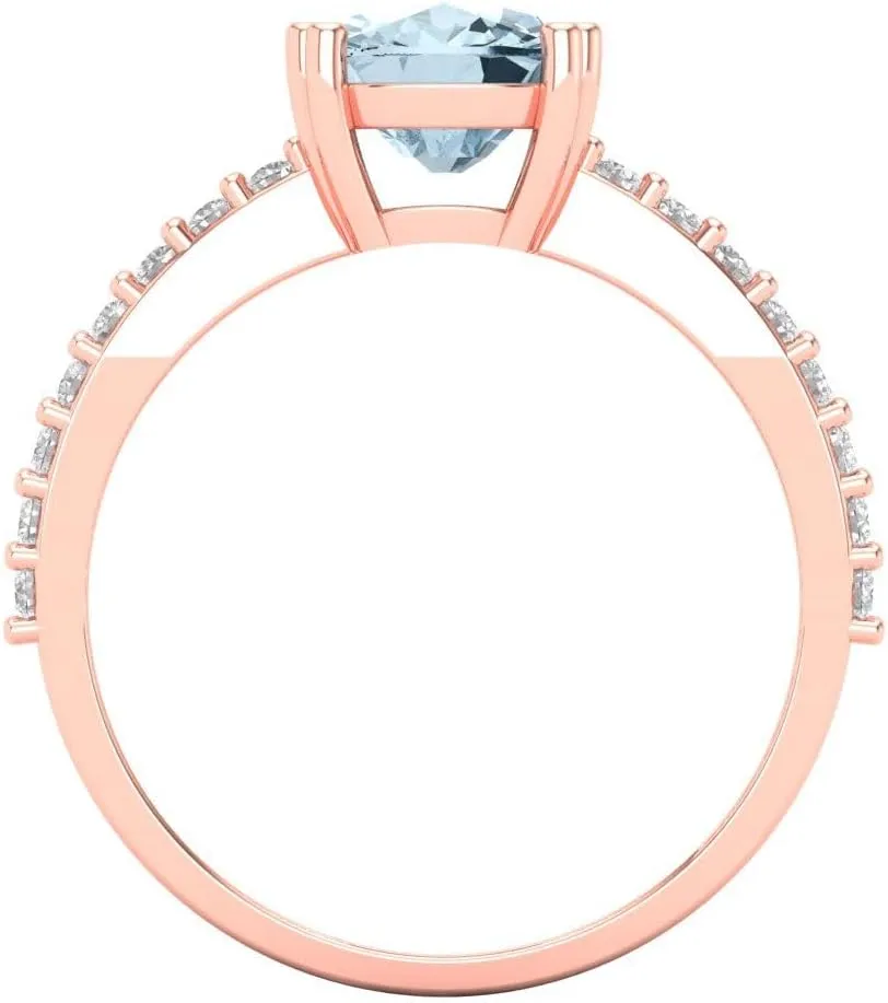 Clara Pucci 3.44ct Cushion Cut Solitaire Natural Sky Blue Aquamarine Designer Wedding Bridal art deco Anniversary Ring 14k Rose Gold