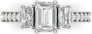 Clara Pucci Natural Diamond Engagement or Promise Ring for Women – Three–Stone, 1.88 tcw Emerald Cut in 18K Solid Gold (White, Yellow, or Rose)