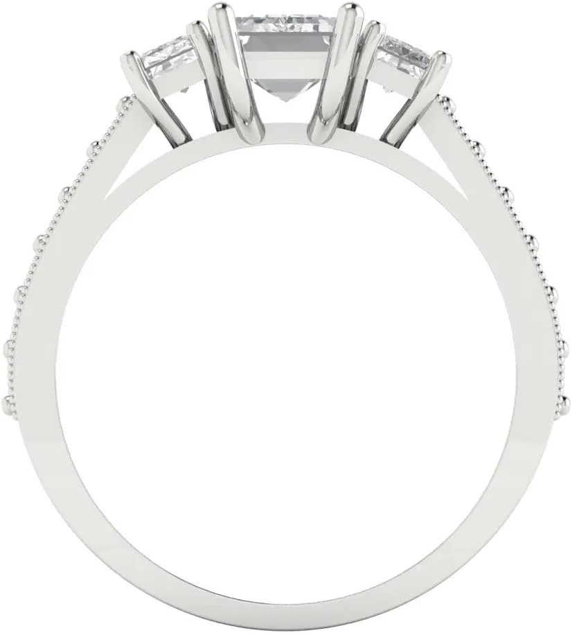 Clara Pucci Natural Diamond Engagement or Promise Ring for Women – Three–Stone, 1.88 tcw Emerald Cut in 18K Solid Gold (White, Yellow, or Rose)
