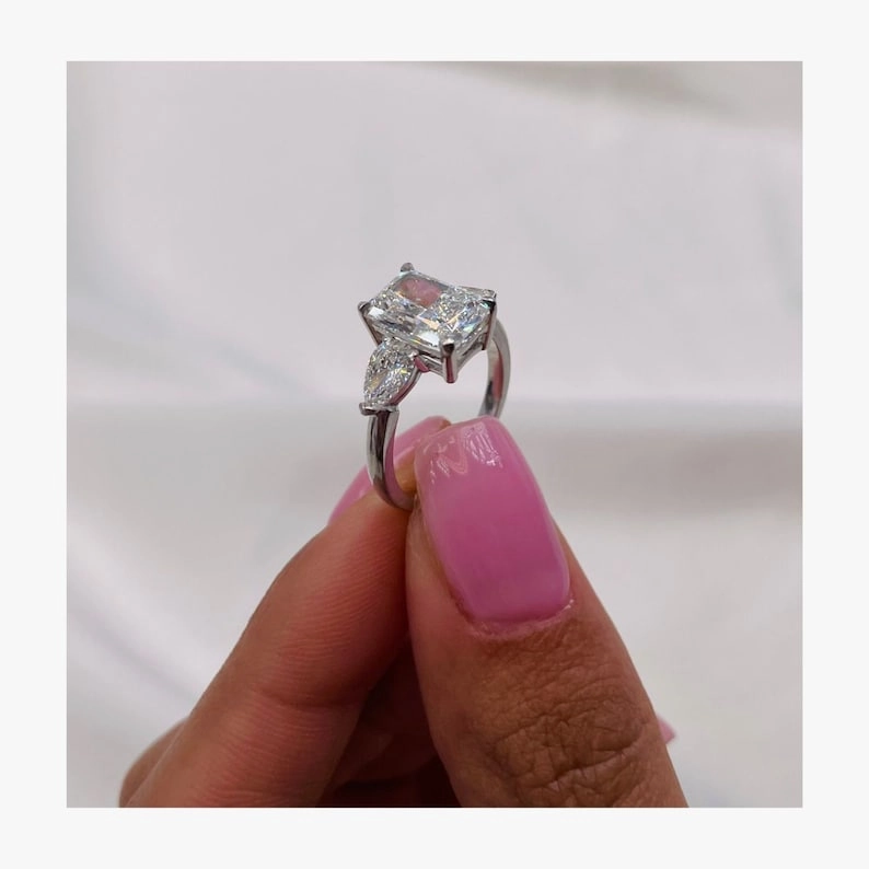 Classic 2.0 CT Radiant Moissanite Engagement Ring with Three Stone Design
