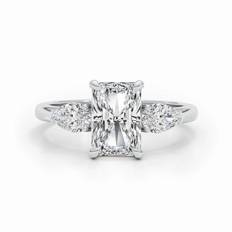 Classic 2.0 CT Radiant Moissanite Engagement Ring with Three Stone Design