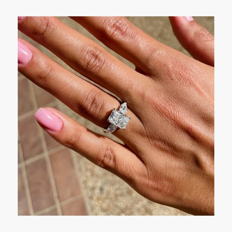 Classic 2.0 CT Radiant Moissanite Engagement Ring with Three Stone Design