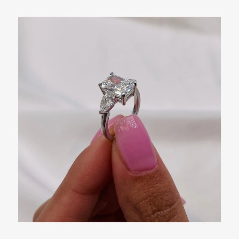 Classic 2.0 CT Radiant Moissanite Engagement Ring with Three Stone Design