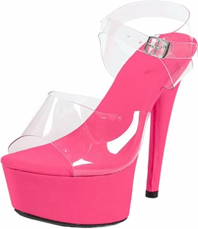 Clear Platform Sandals with Ankle Strap, 6 Inch Stiletto Heel, Hot Pink