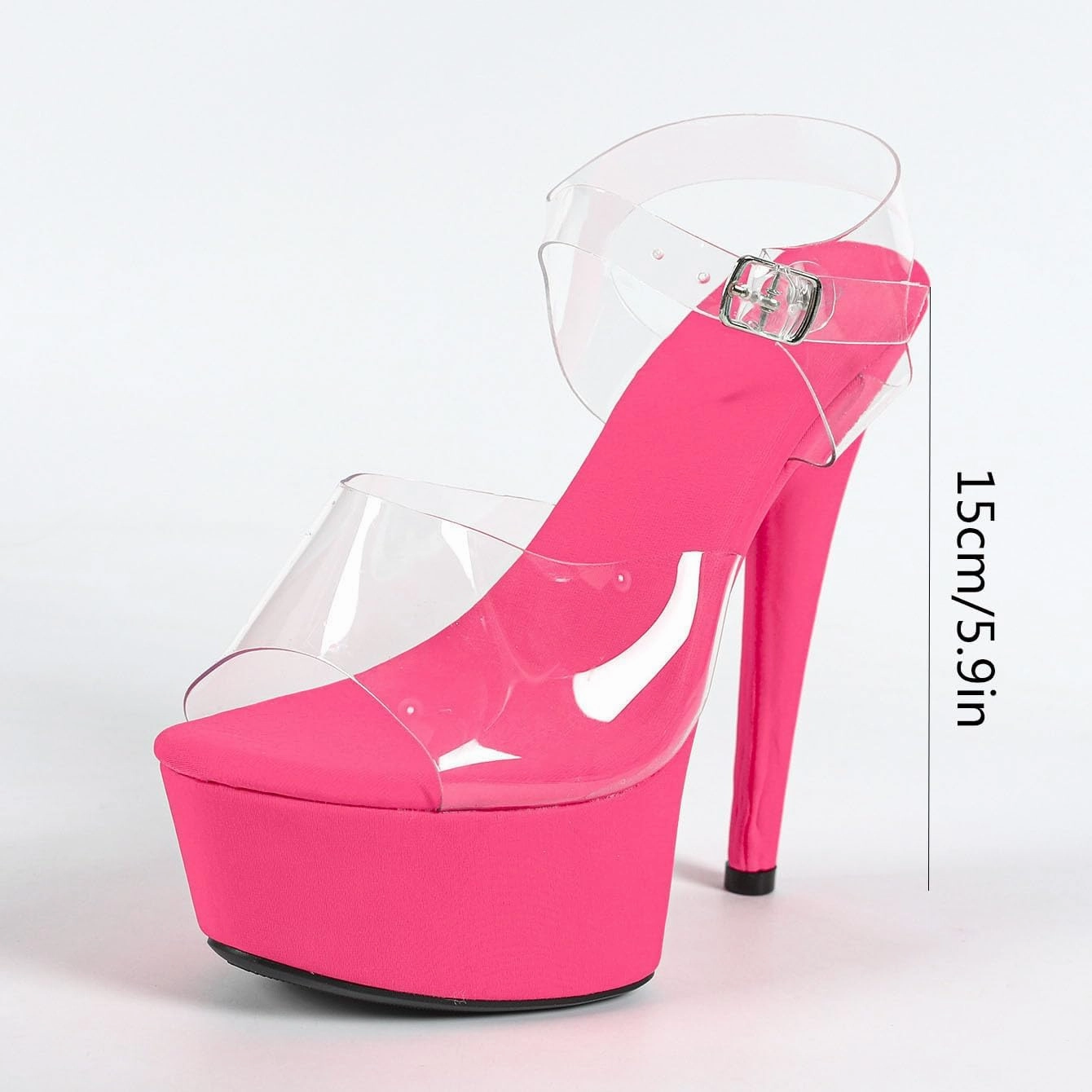 Clear Platform Sandals with Ankle Strap, 6 Inch Stiletto Heel, Hot Pink
