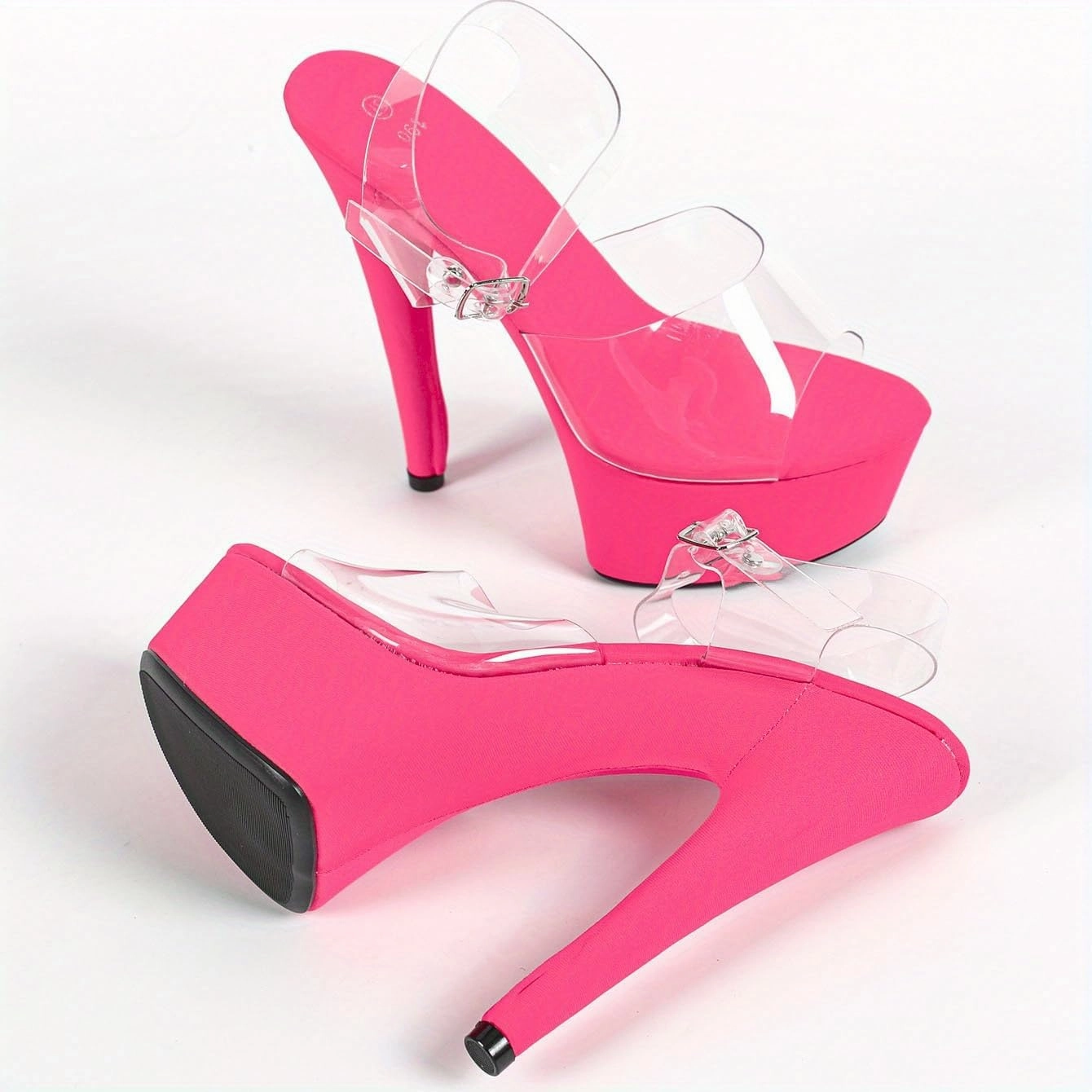 Clear Platform Sandals with Ankle Strap, 6 Inch Stiletto Heel, Hot Pink