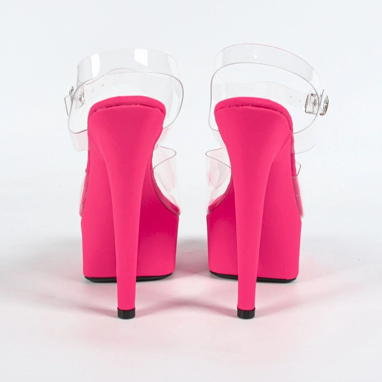 Clear Platform Sandals with Ankle Strap, 6 Inch Stiletto Heel, Hot Pink