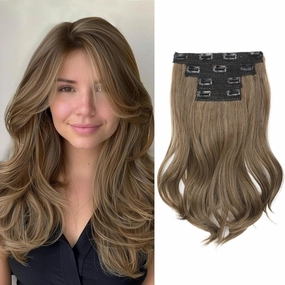 Clip in Hair Extensionss, 4PCS Hair Extensions 14" Short Layered Cut Hair Extensions Invisible Lace Weft Natural Soft Hairpieces for Women - Ash Brown