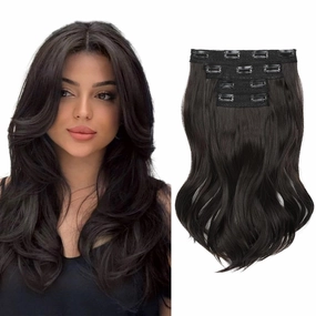 Clip in Hair Extensionss, 4PCS Hair Extensions 14" Short Layered Cut Hair Extensions Invisible Lace Weft Natural Soft Hairpieces for Women - Black Brown