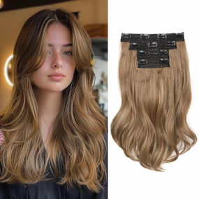 Clip in Hair Extensionss, 4PCS Hair Extensions 14" Short Layered Cut Hair Extensions Invisible Lace Weft Natural Soft Hairpieces for Women - Light Brown with Highlights