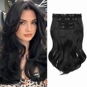 Clip in Hair Extensionss, 4PCS Hair Extensions 14" Short Layered Cut Hair Extensions Invisible Lace Weft Natural Soft Hairpieces for Women (Black)