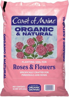 Coast of Maine Organic & Natural Planting Soil for Roses & Flowers - Premium Garden Soil w/Composted Manure, Sphagnum Peat Moss for Multi Use In Ground & Containers - Enhanced Drainage (20 Qt)