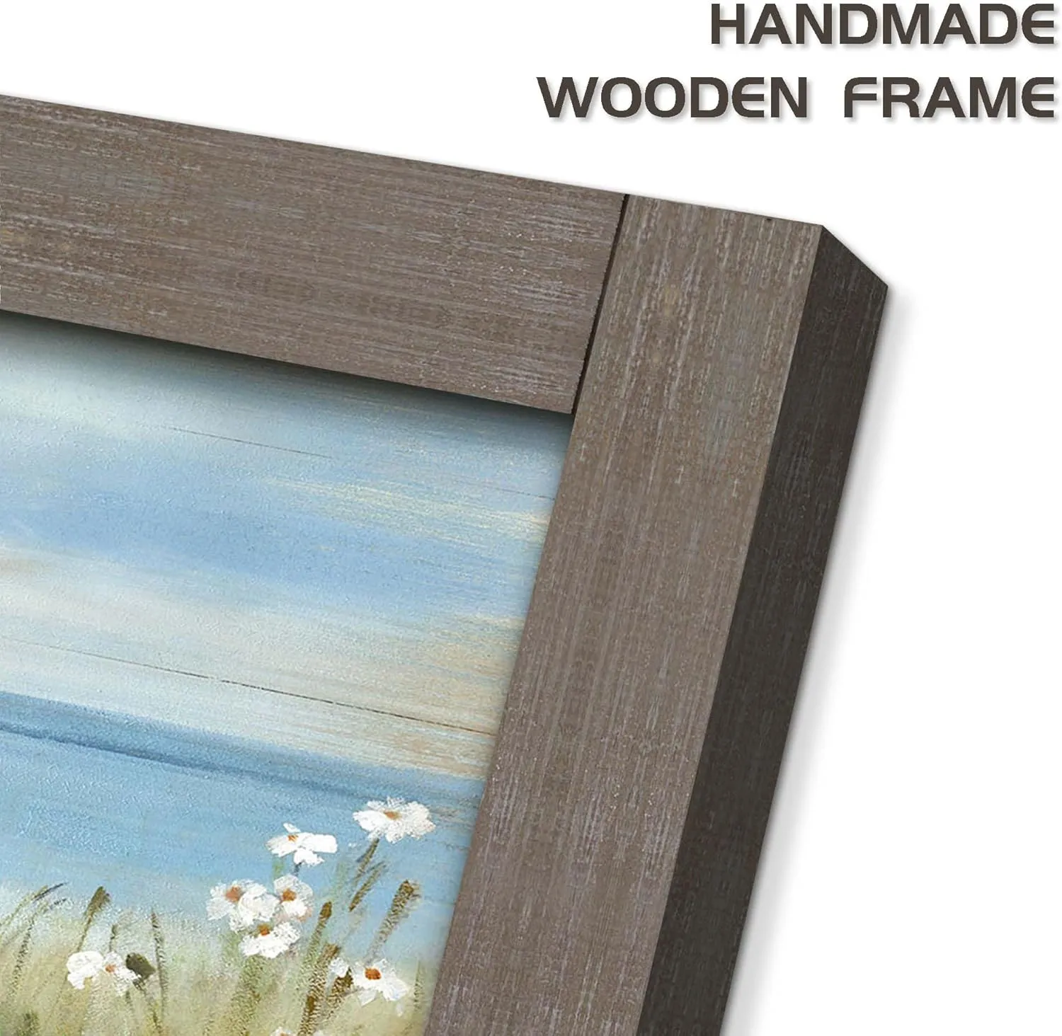 Coastal Beach Framed Wall Art: Nautical Reed Wooden Artwork Seascape Painting Ocean Sailboats Painting 48 x 24 inches