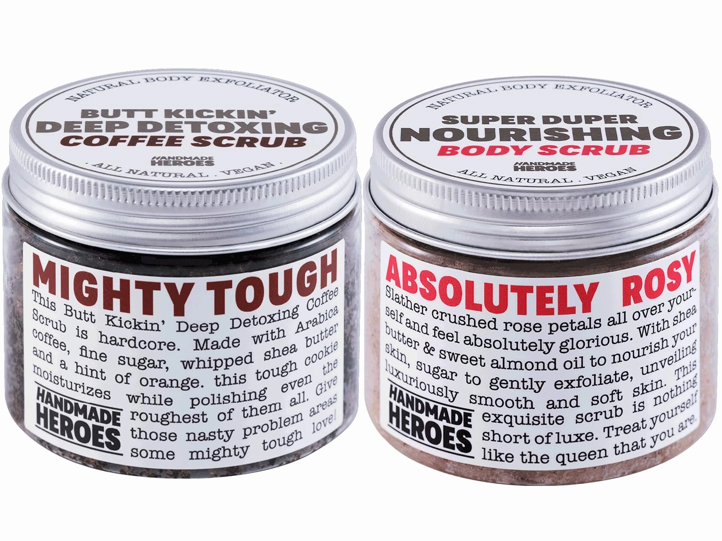 Coffee Scrub and Rose Petal Foot & Body Exfoliator Bundle - 100% Natural Sugar Body Scrub for Toning Cellulite Skin Care by Handmade Heroes