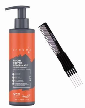 Comb   CHROMA.ID (7-77 Bright Copper) Schwarzkapf Chroma ID Bonding Color Masks, Semi-Permanent Hair Color Dye (w/Sleek Premium Carbon Teasing Comb) ChromaID Haircolor Masque