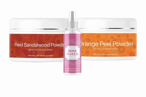Combo Pack Red Sandalwood Powder Tan Remover - 100gm | Orange Peel Natural Bleacher - 100gm| Rose Water Fresh Skin Smoother-100ml (Pack-3)