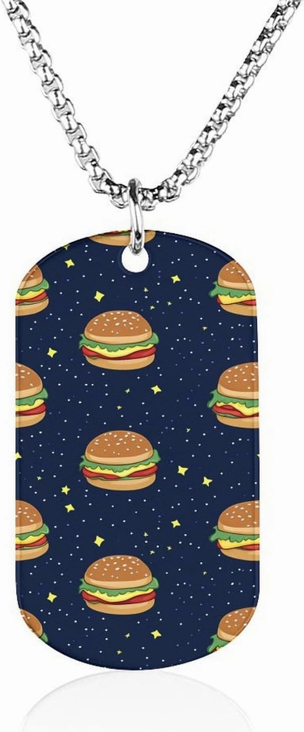 Cosmic Hamburger Memorial Necklace Personalized for Women Men Square Titanium Steel Chains Picture Pendant Jewelry Gift