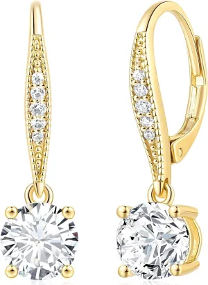 Cossa Dangle Earrings 14K Gold Drop Earrings for Women Dangle Stylish Leverback Earring with Cubic Zirconia Drop Earring A Must-have Fashion Accessory