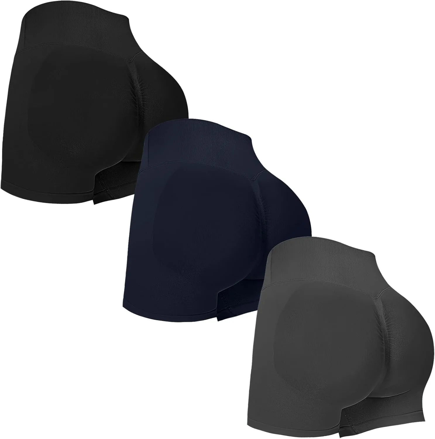 Coume 3 Pack Workout Shorts for Women Waist Seamless High Cross Scrunch Butt Lifting Biker Gym Yoga Athletic Booty Shorts