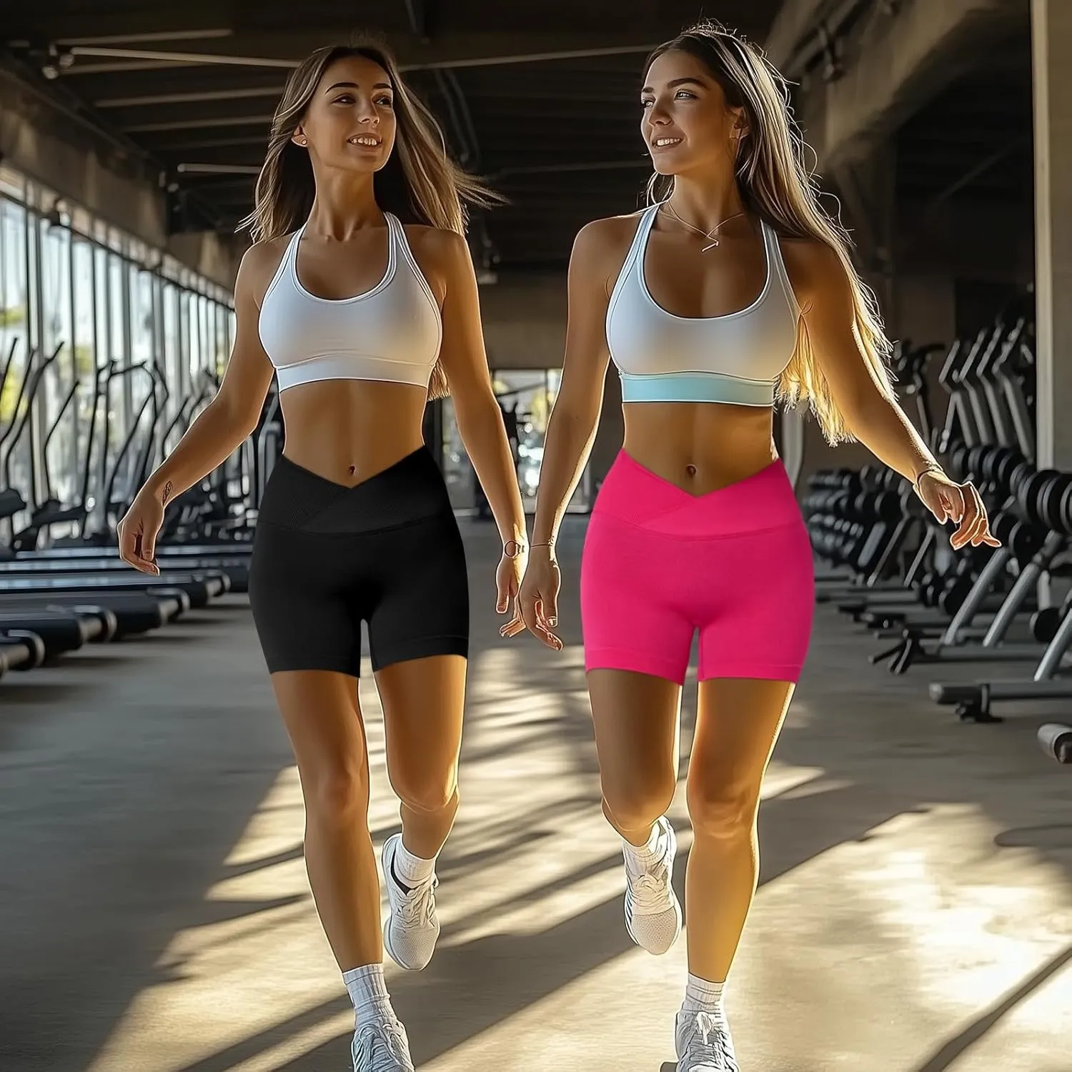 Coume 3 Pack Workout Shorts for Women Waist Seamless High Cross Scrunch Butt Lifting Biker Gym Yoga Athletic Booty Shorts