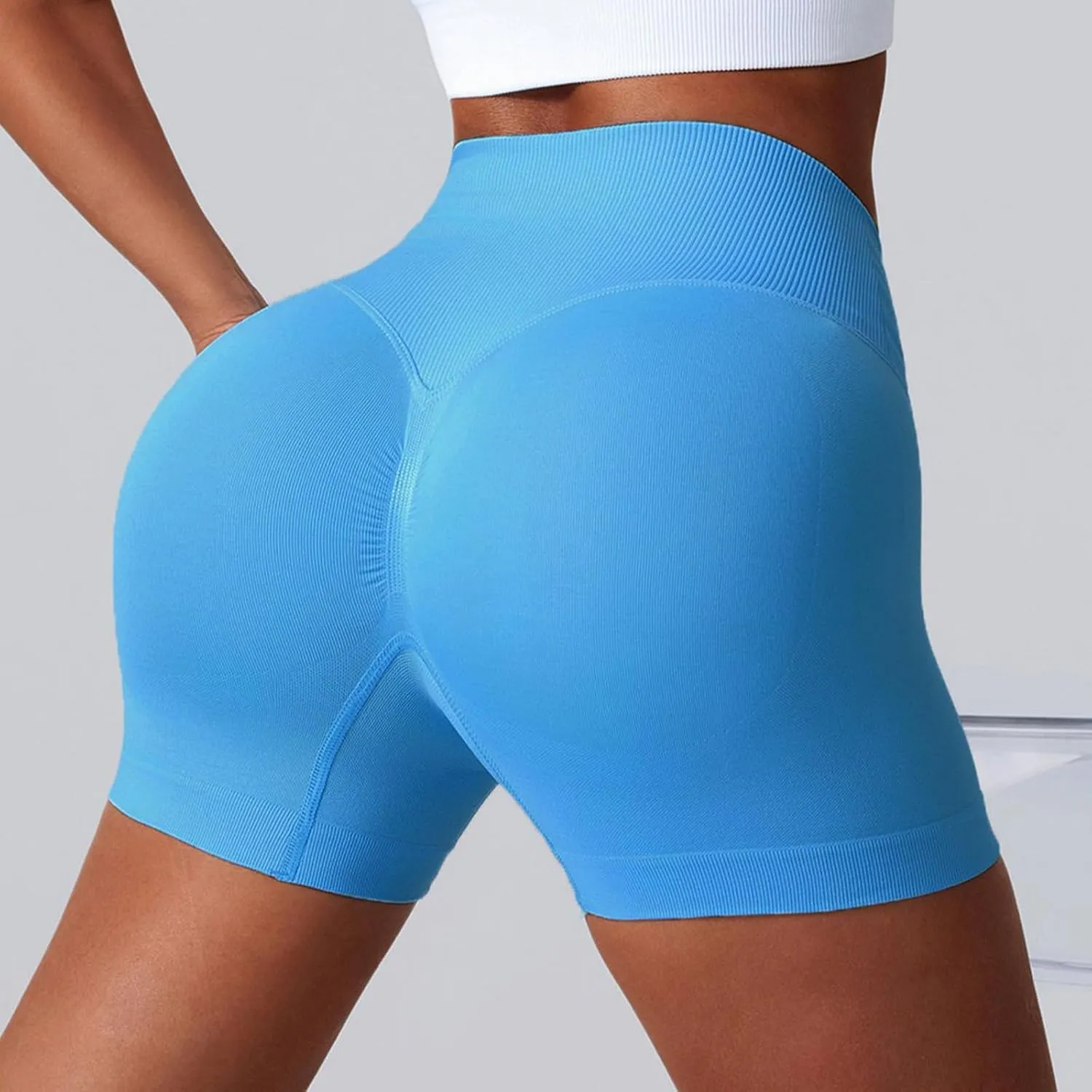 Coume 3 Pack Workout Shorts for Women Waist Seamless High Cross Scrunch Butt Lifting Biker Gym Yoga Athletic Booty Shorts