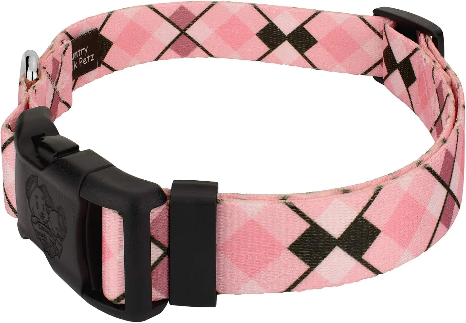 Country Brook Petz - Pink and Brown Argyle Deluxe Dog Collar and Leash - Plaid and Argyle Collection Featuring Charming Designs (1 Inch, Medium)