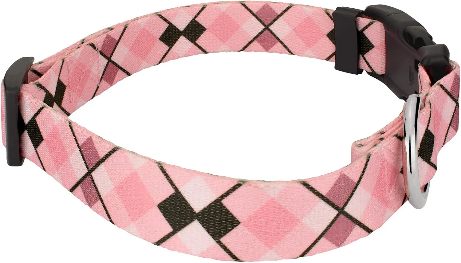 Country Brook Petz - Pink and Brown Argyle Deluxe Dog Collar and Leash - Plaid and Argyle Collection Featuring Charming Designs (1 Inch, Medium)