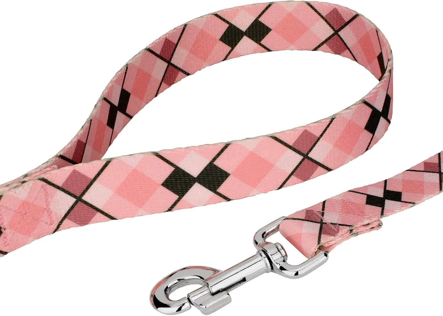 Country Brook Petz - Pink and Brown Argyle Deluxe Dog Collar and Leash - Plaid and Argyle Collection Featuring Charming Designs (1 Inch, Medium)
