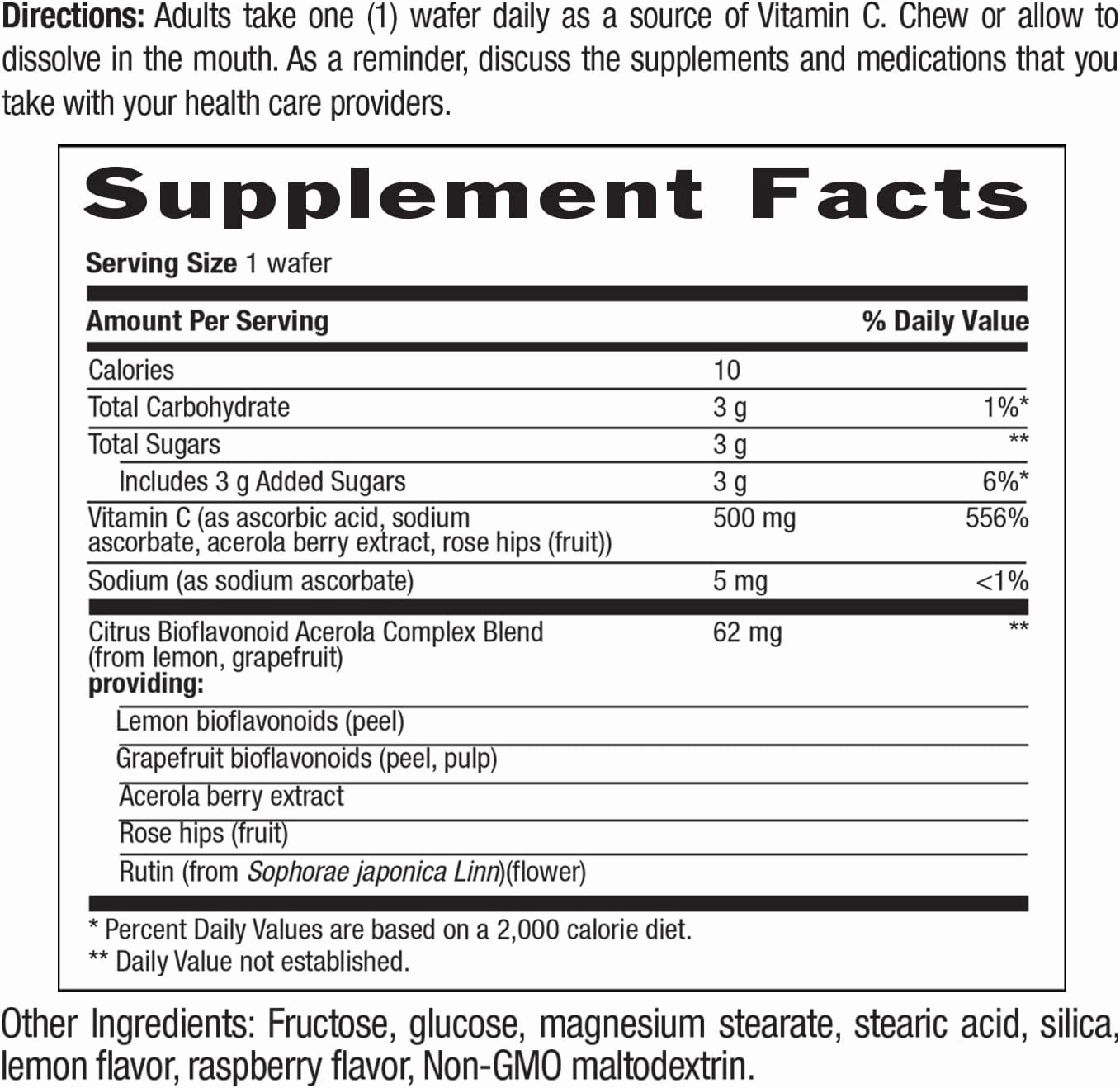 Country Life Acerola Vitamin C Complex, 500mg, Chewable Berry Flavored Wafers, Supports Immune Health, 180 Wafers, Certified Gluten Free by GFCO , Certified Vegan by AVA