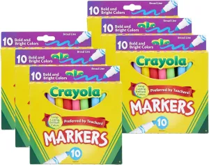 Crayola Broad Line Markers, Bold & Bright Colors, 10 Per Pack, 6 Packs