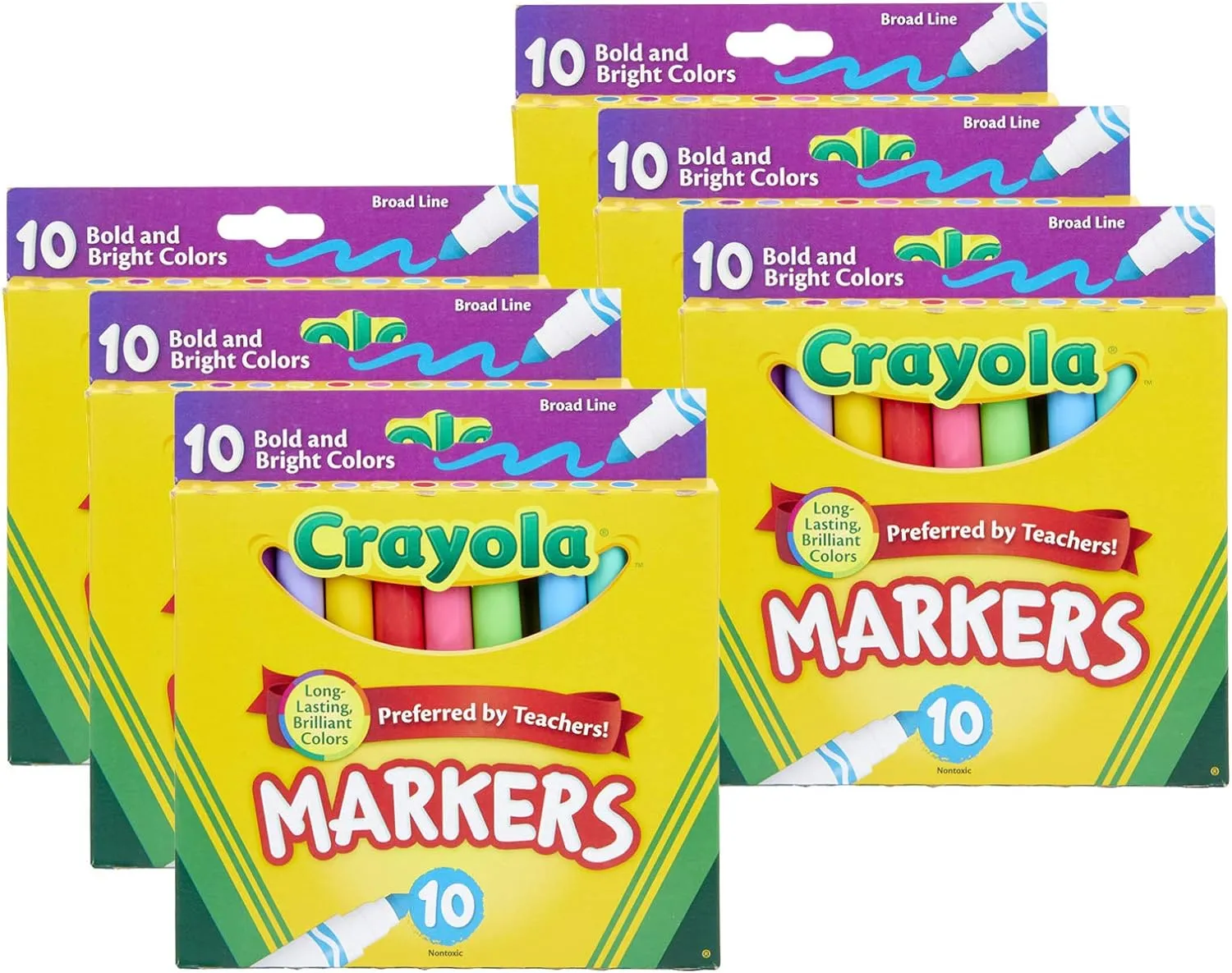 Crayola Broad Line Markers, Bold & Bright Colors, 10 Per Pack, 6 Packs