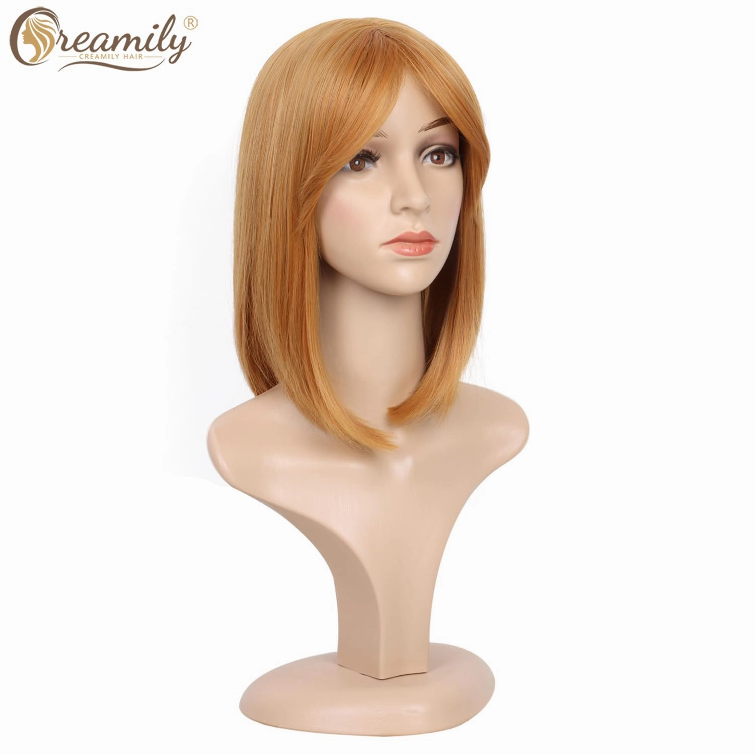 Creamily 14 Inch Short Blonde Straight Bob Wigs for Women Shoulder Length Synthetic Hair Wig with Bangs Halloween Costume Cosplay Wigs