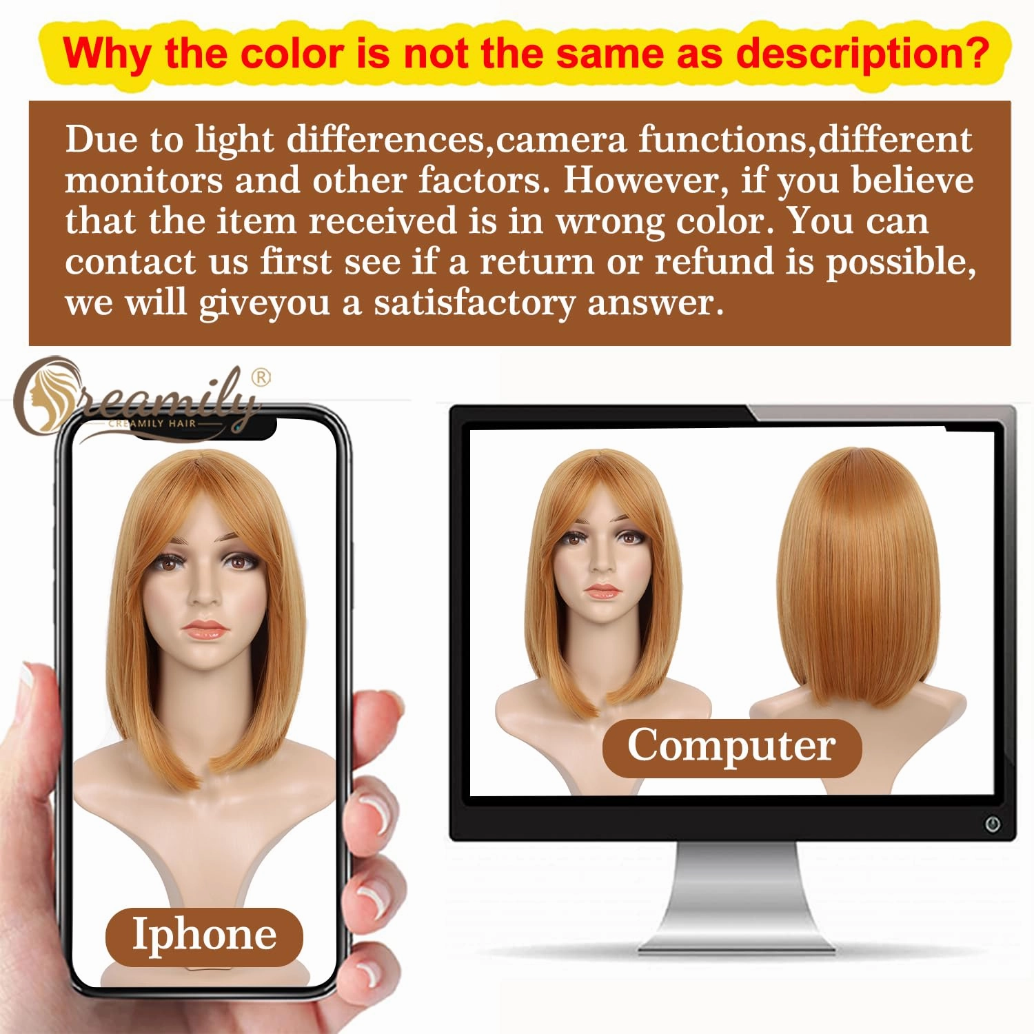 Creamily 14 Inch Short Blonde Straight Bob Wigs for Women Shoulder Length Synthetic Hair Wig with Bangs Halloween Costume Cosplay Wigs