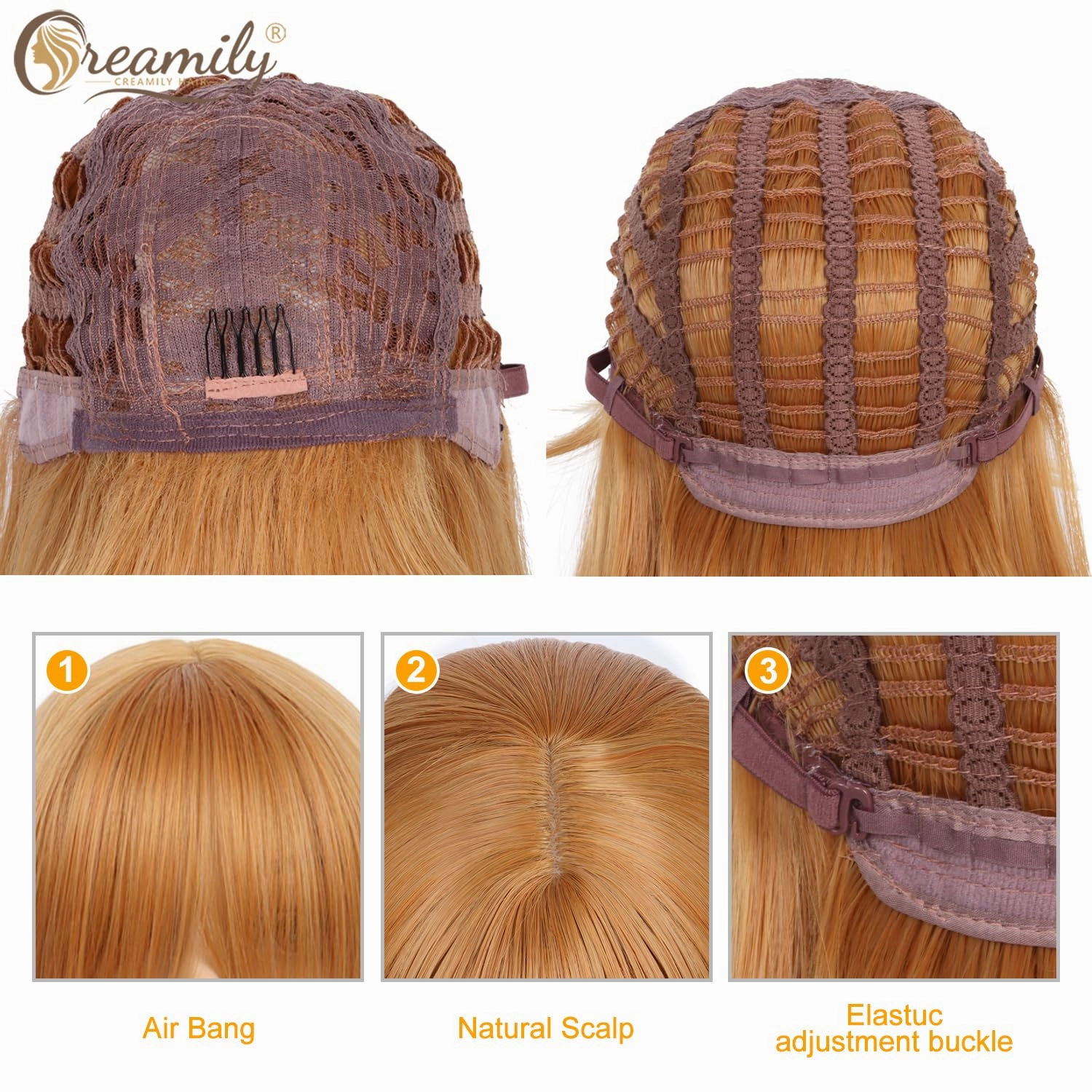 Creamily 14 Inch Short Blonde Straight Bob Wigs for Women Shoulder Length Synthetic Hair Wig with Bangs Halloween Costume Cosplay Wigs