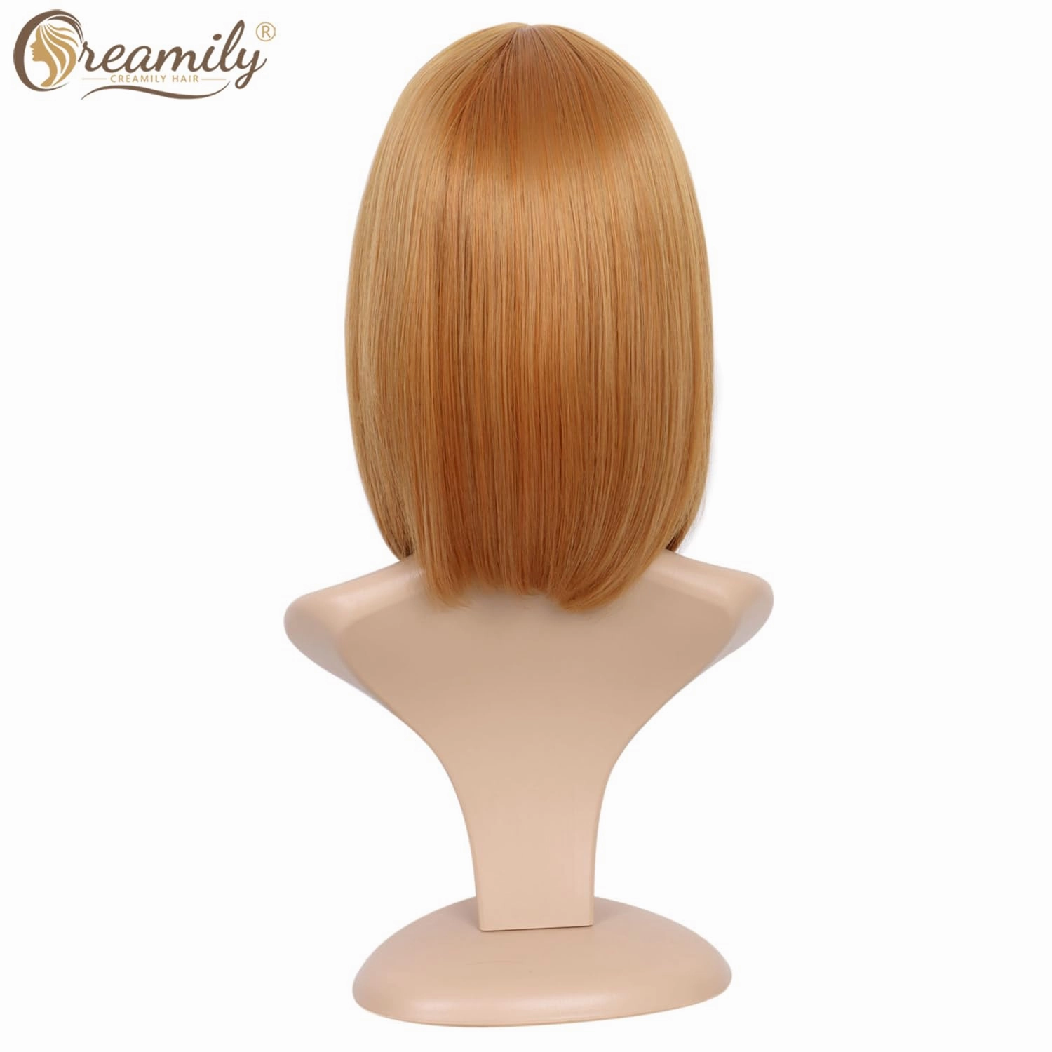 Creamily 14 Inch Short Blonde Straight Bob Wigs for Women Shoulder Length Synthetic Hair Wig with Bangs Halloween Costume Cosplay Wigs