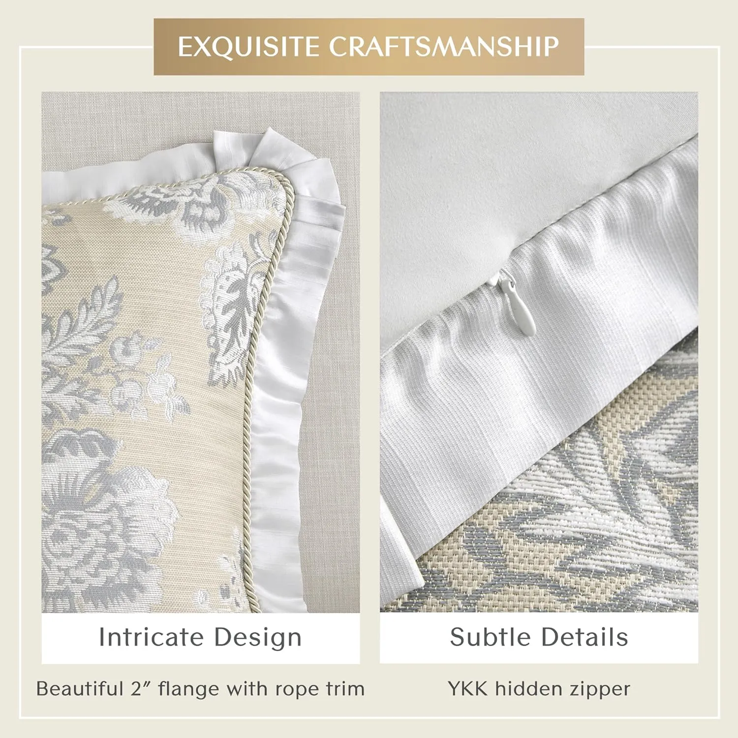CROSCILL Queen Comforter Set, Luxe Chenille Jacquard Floral Medallion, Microfiber Twill Comforter for a Queen-Size Bed, Oversized Comforter Queen Bedding, 2 Shams & Bedskirt, Loretta, Beige 4 Piece