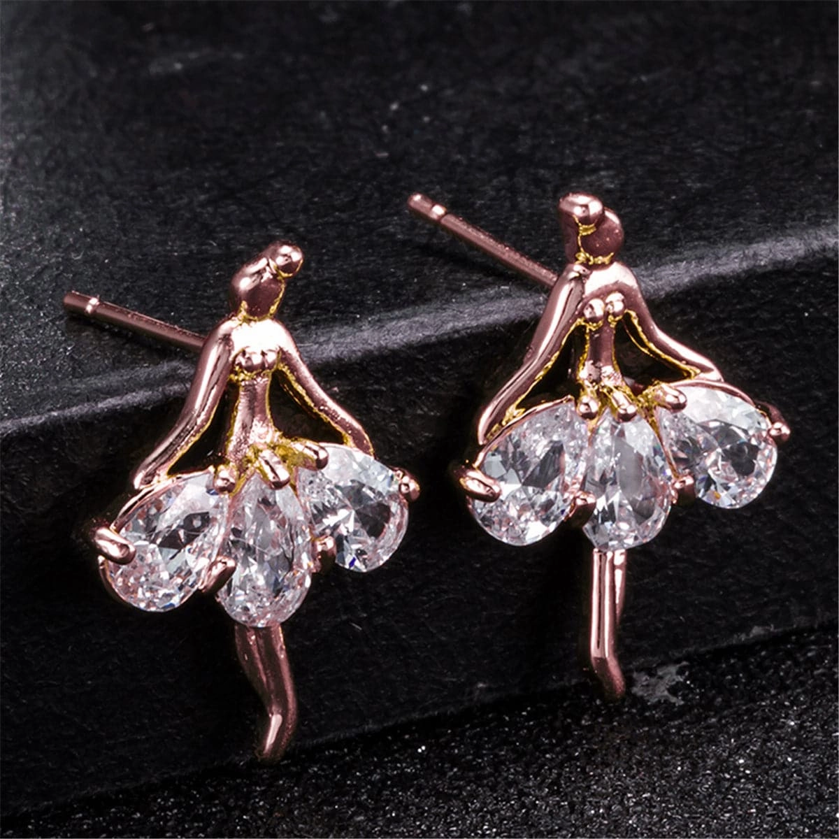 Crystal & 18K Rose Gold-Plated Ballerina Stud Earrings
