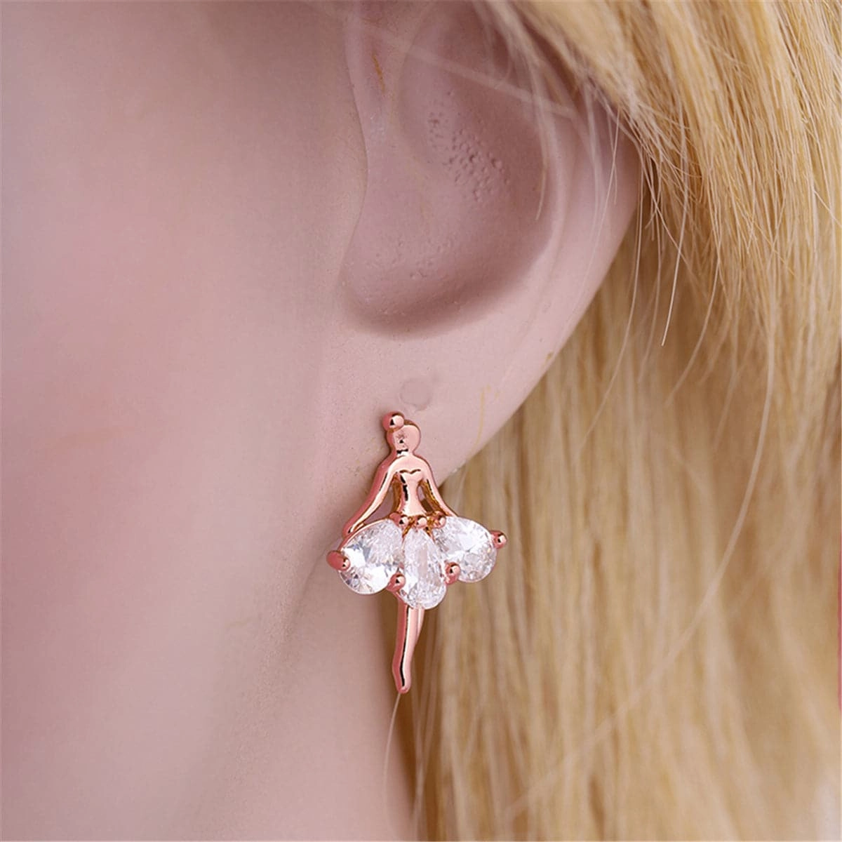 Crystal & 18K Rose Gold-Plated Ballerina Stud Earrings