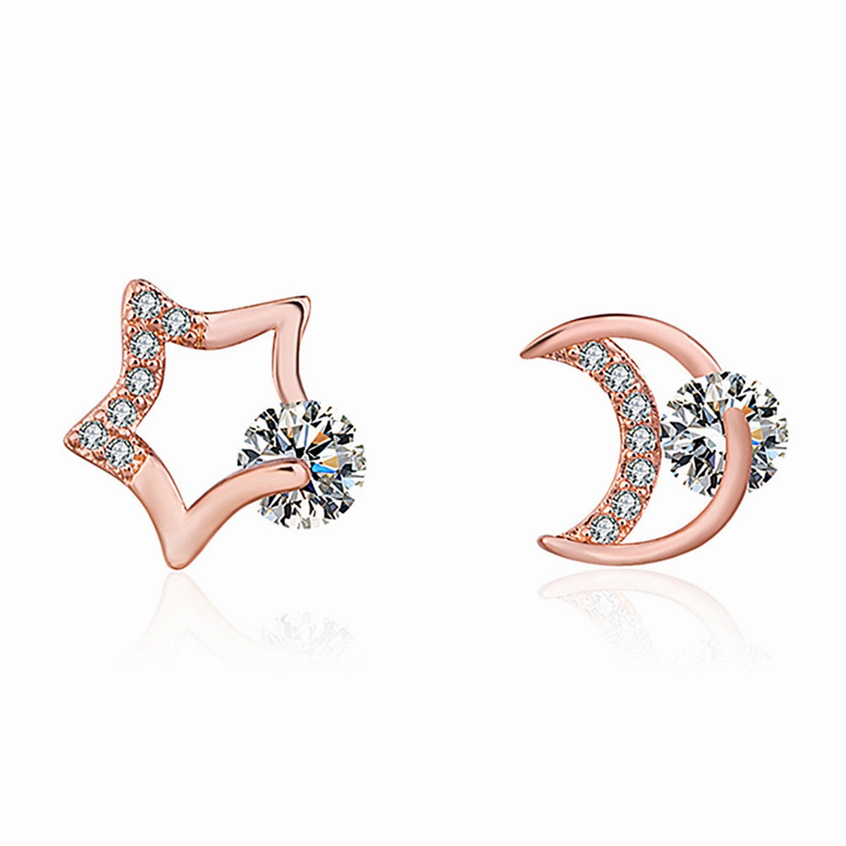 Crystal & Cubic Zirconia Star & Moon Stud Earrings